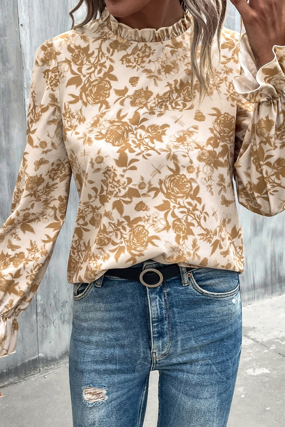 Floral Frilled Long Sleeve Blouse