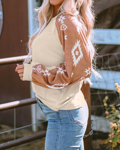 Aztec Colorblock Puff Sleeve Top