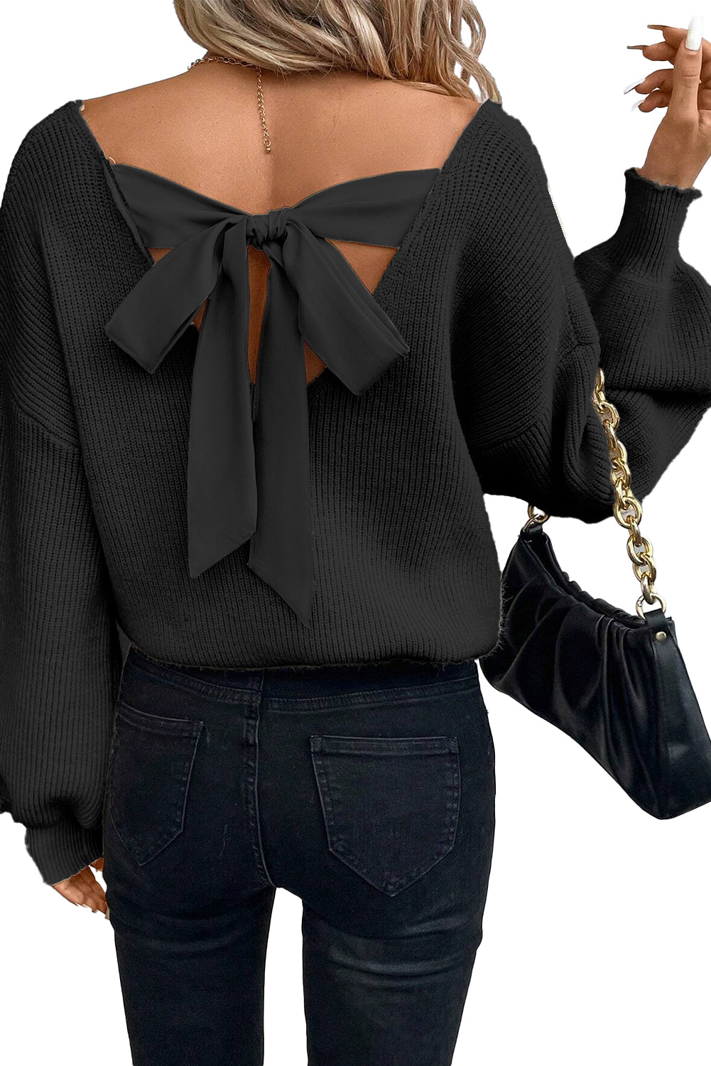 Bow Back Lantern Sleeve Sweater