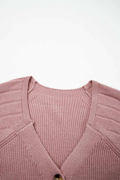 Textured Knit Button Front V-Neck Cardigan