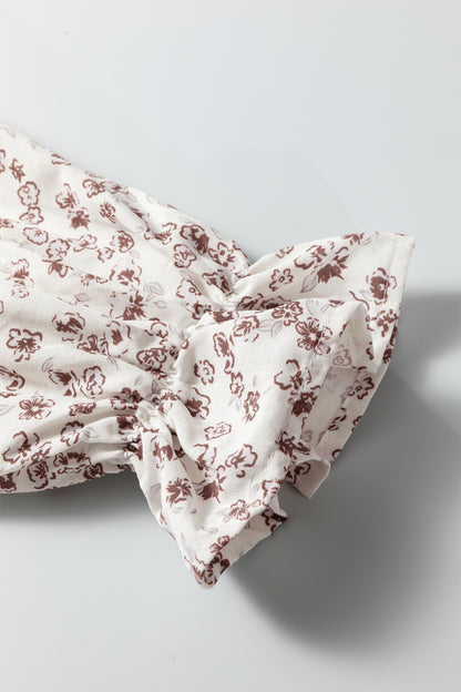 Floral Bow Tie Front Flounce Long Sleeve Blouse