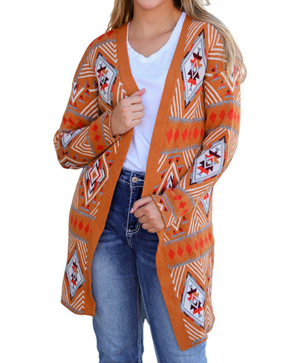 Aztec Geometric Open Front Cardigan