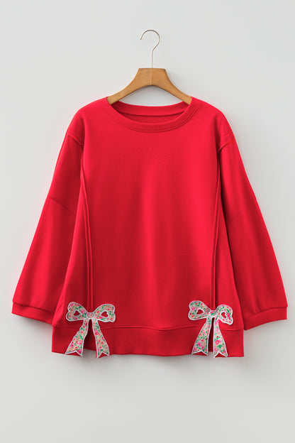 Floral Bow Tie Patch Reverse Seam Sweatshirt