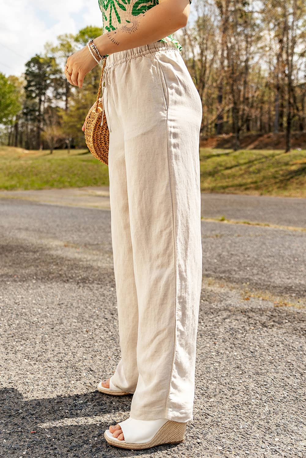 Casual Linen Elasticized Waist Pants