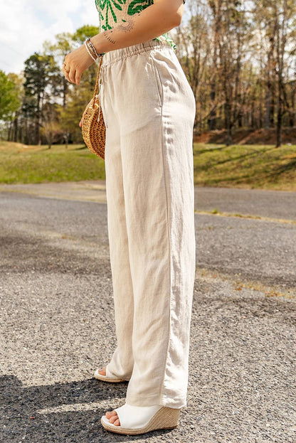 Casual Linen Elasticized Waist Pants