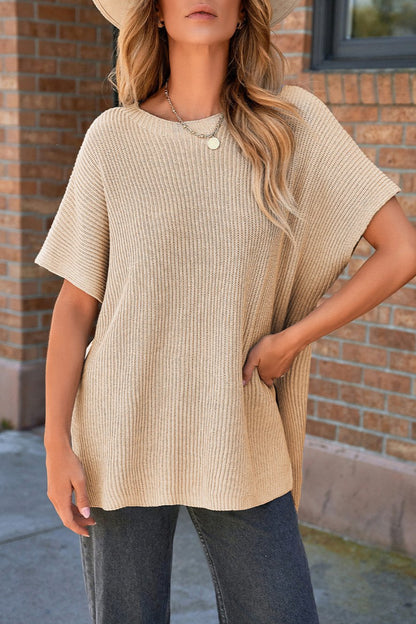 Short Sleeve Side Slit Sweater