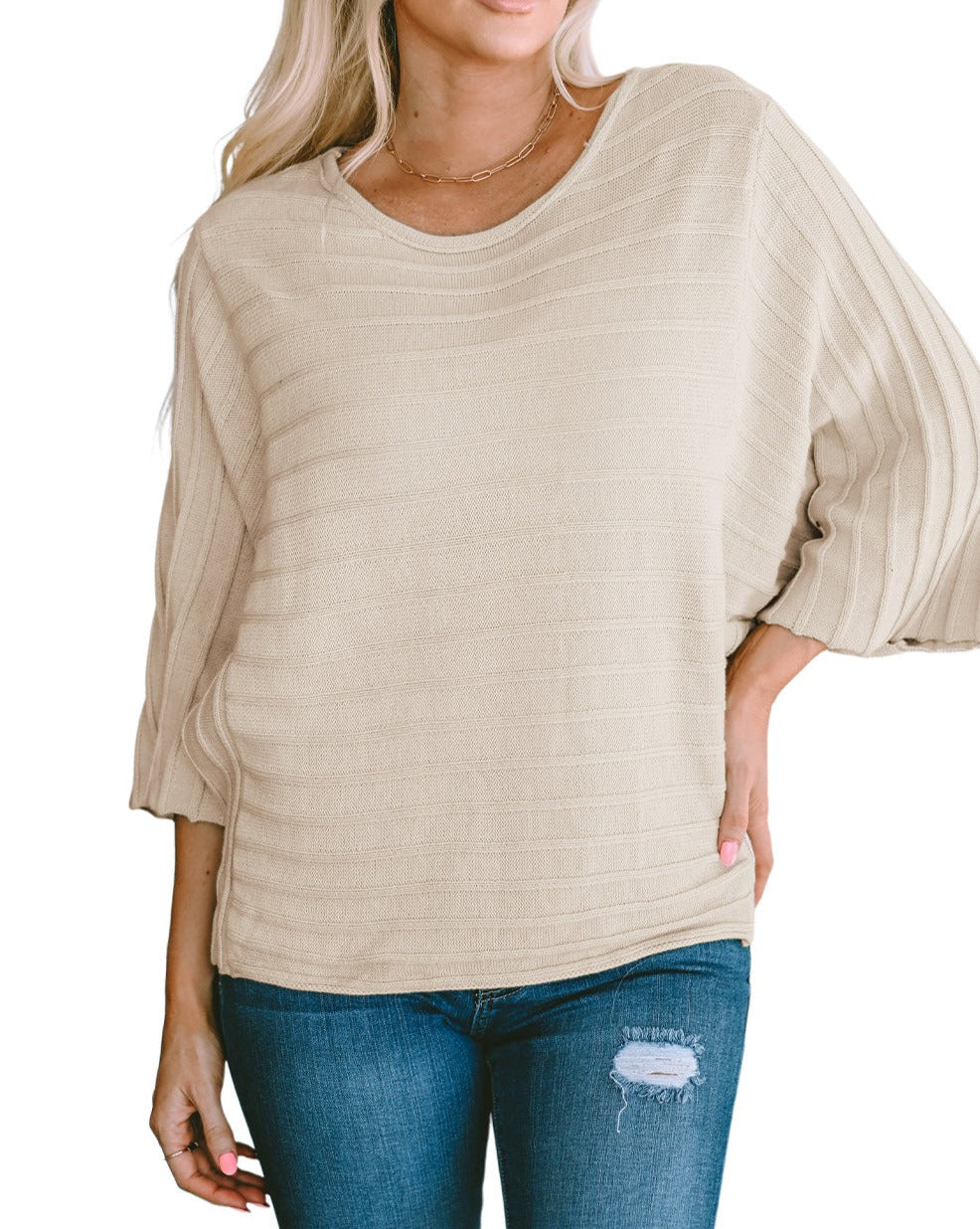 Ribbed Reserve Seam Dolman Sleeve Top