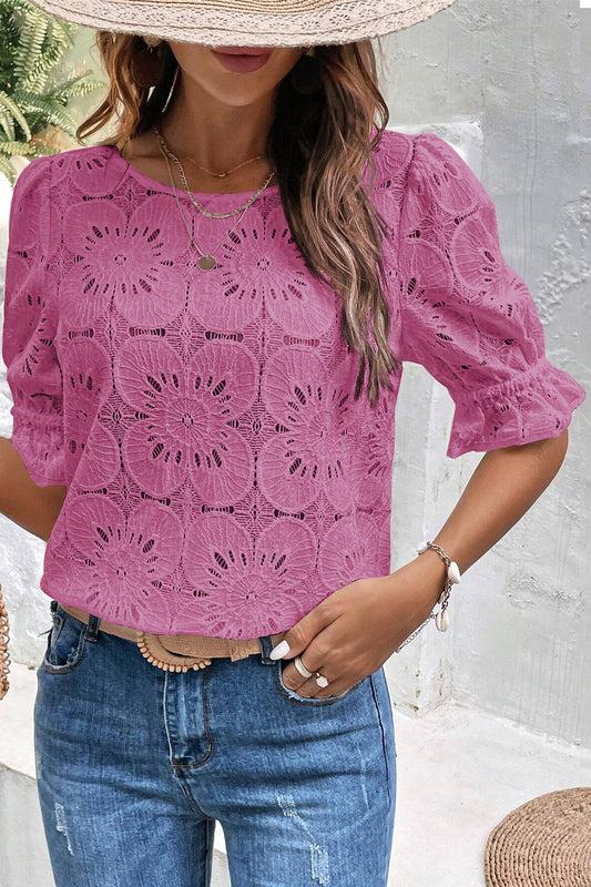 Floral Lace Flounce Sleeve Top