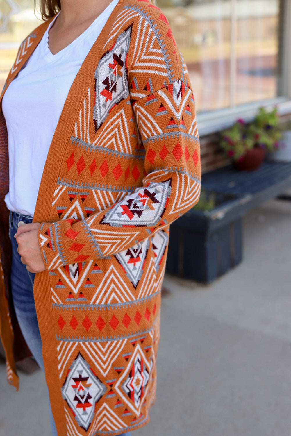 Aztec Geometric Open Front Cardigan