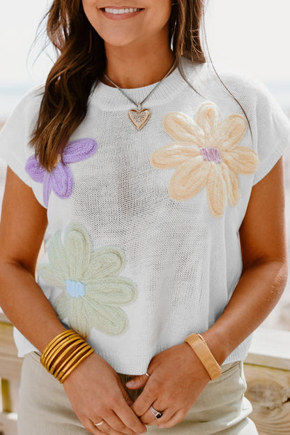 Floral Short Sleeve Sweater Top