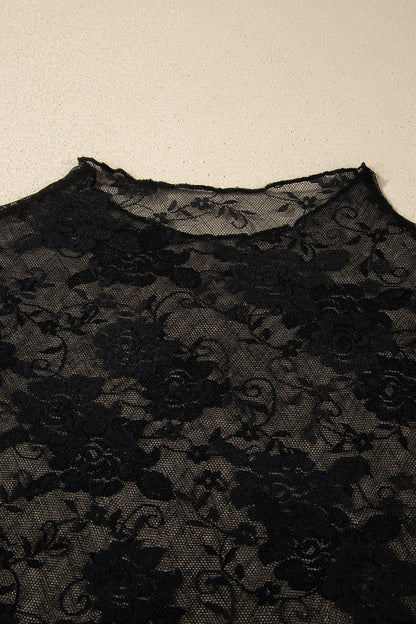 Plus Size Floral Mesh Long Sleeve Top