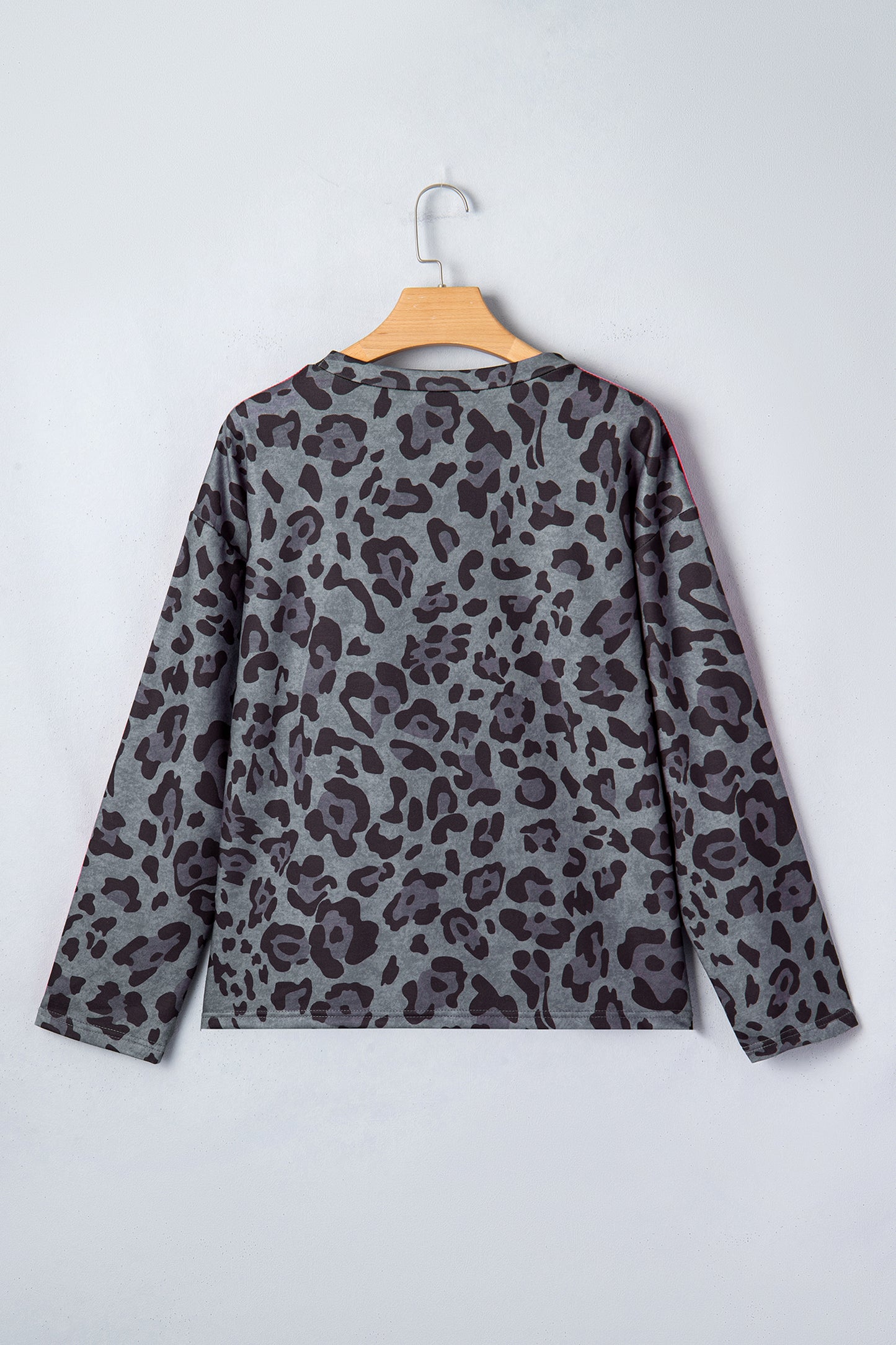Leopard Varsity Stripe Trim Long Sleeve Top