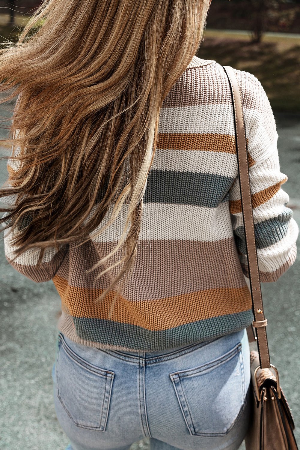 Colorblock Stripe Drop Shoulder Sweater