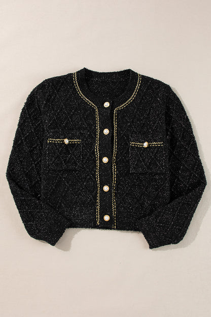 Shimmer Flap Pocket Buttoned Cardigan