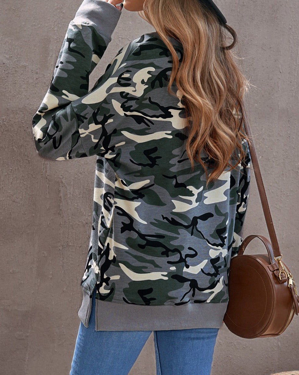 Camouflage Drop Shoulder Pullover Sweatshirt