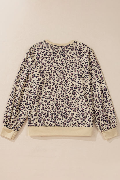 Leopard Contrast Trim Crewneck Sweatshirt