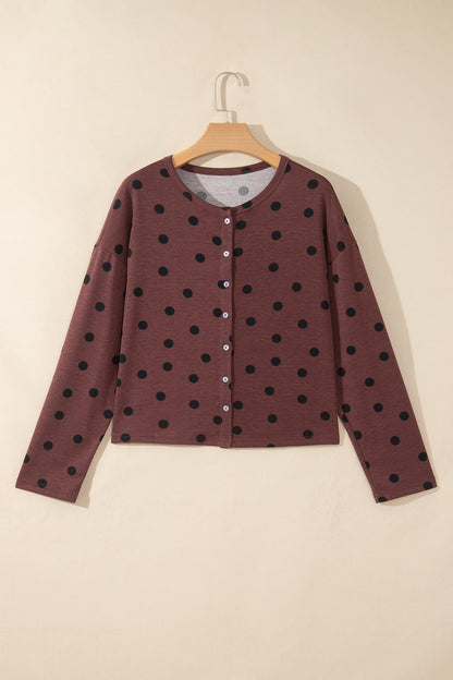 Polka Dot Button Front Long Sleeve Shirt