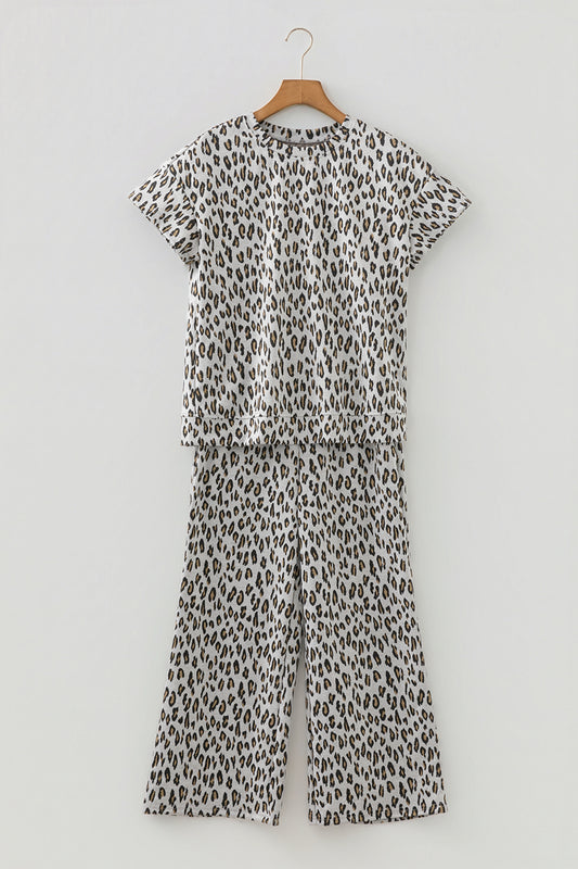 Leopard Short Sleeve Tee & Pants Set