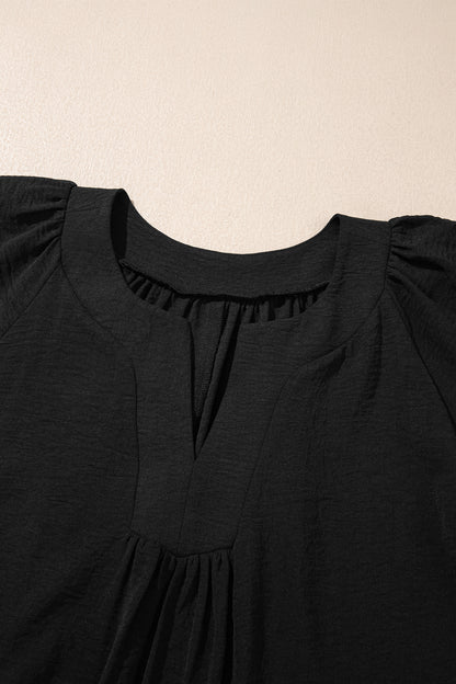 Plus Size Solid Notched Neck Short Sleeve Dress
