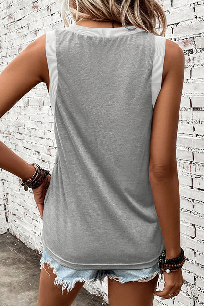 Ribbed Trim V-Neck Tank Top