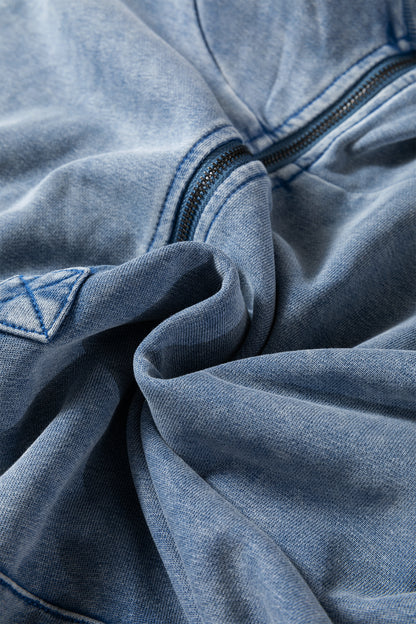 Solid Half-Zip Kangaroo Pocket Baggy Hoodie