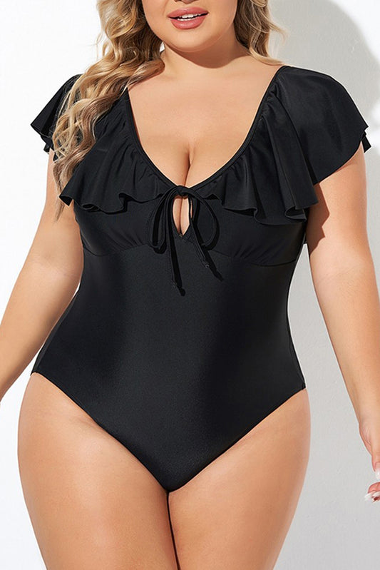 Plus Size Ruffle Sleeve One Piece Swimsuit