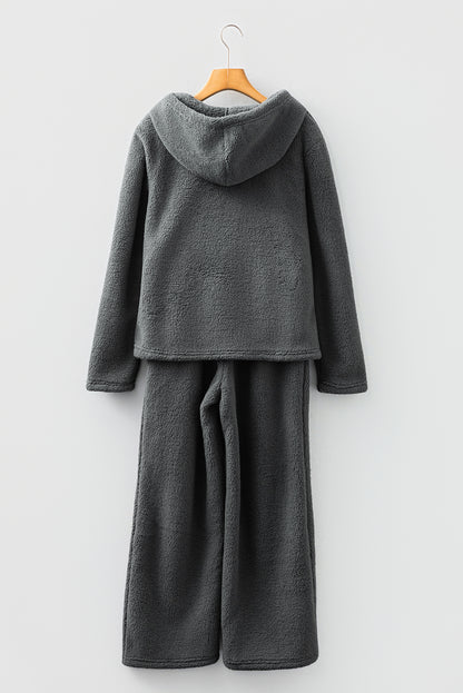 Fuzzy Drawstring Hoodie and Pants Lounge Set