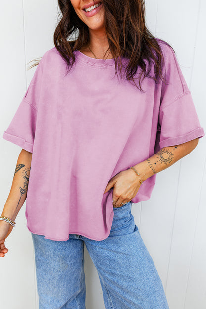 Mineral Wash Drop Shoulder Raw Edge Tee