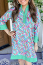 Abstract Split Neck 3/4 Sleeve Dress