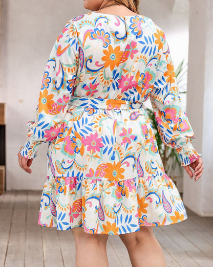 Paisley Floral Belted Dress Plus Size