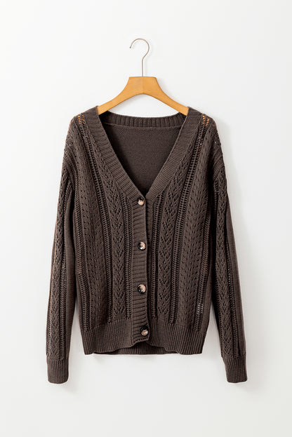 Hollowed Knit Buttoned Sweater Cardigan