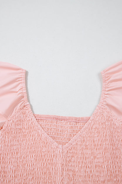 Solid V-Neck Flutter Sleeve Ruffle Maxi Dress