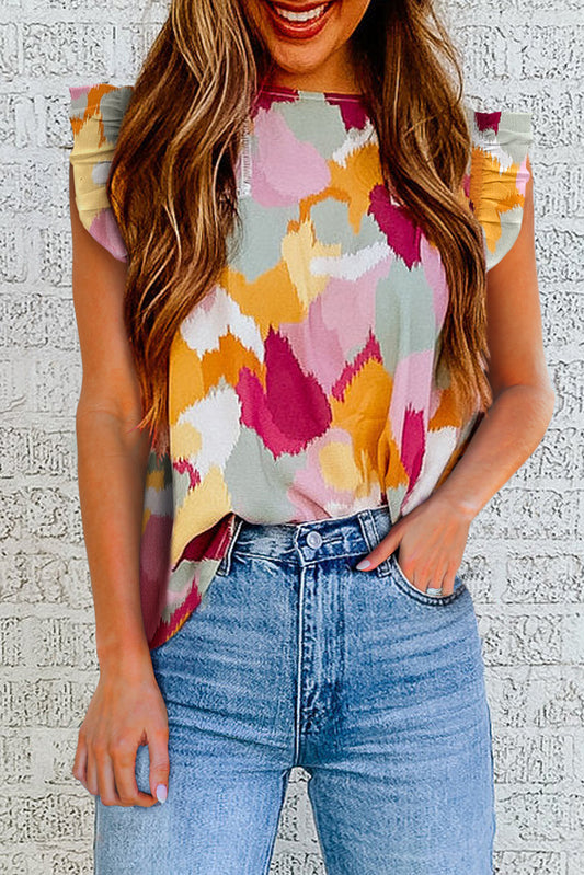 Abstract Flutter Sleeve Tank Top