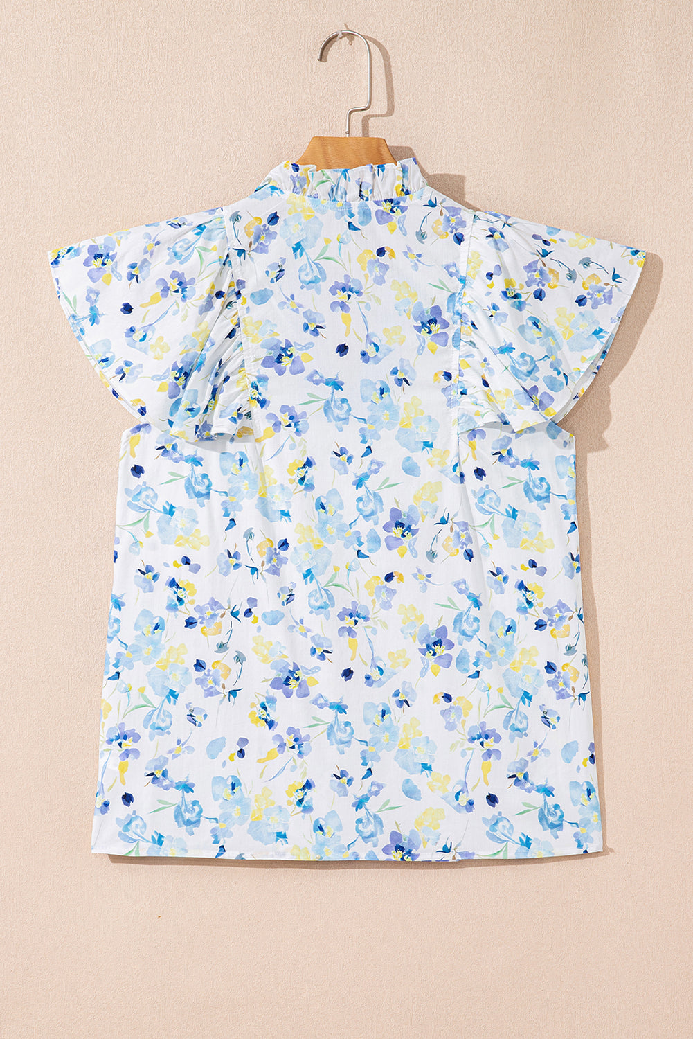 Floral Frill Notch V-Neck Blouse