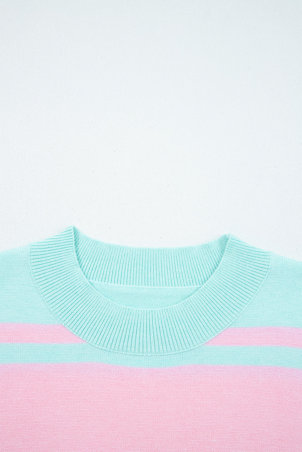 Stripe Ribbed Trim Crewneck Cropped Sweater