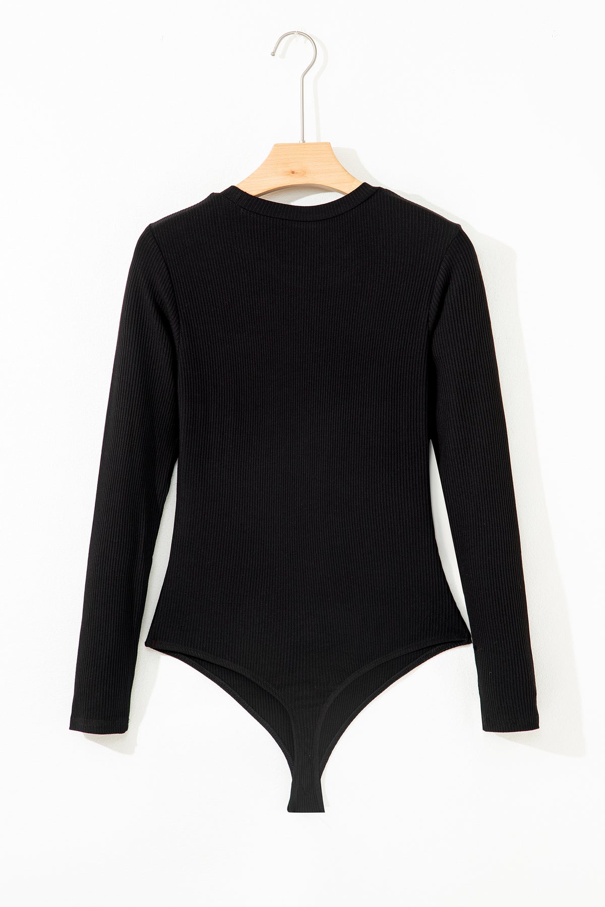 Solid Ribbed Round Neck Long Sleeve Bodysuit