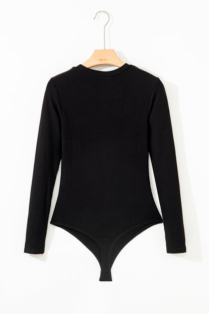 Solid Ribbed Round Neck Long Sleeve Bodysuit