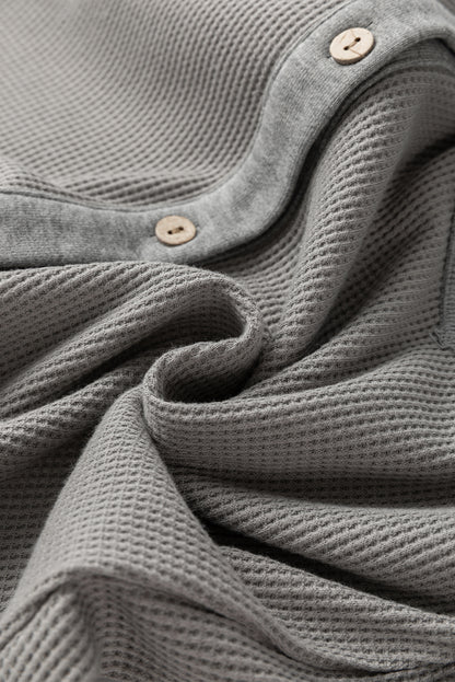 Waffle Knit Patchwork Reverse Seam Button-Up Shacket