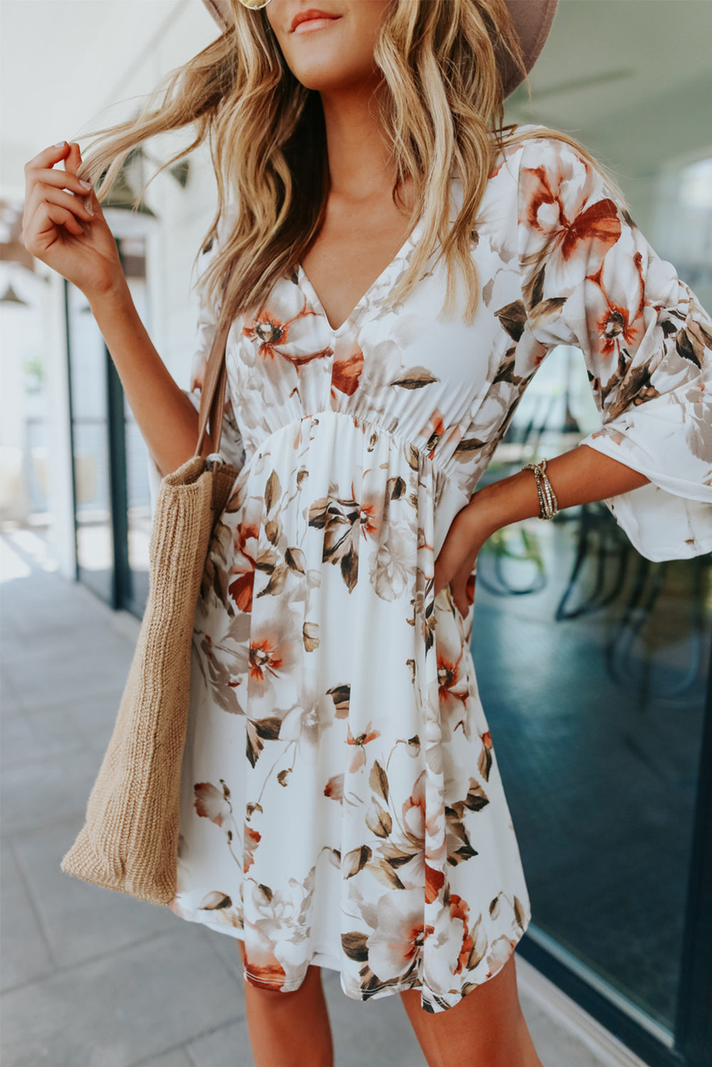 Floral 3/4 Bell Sleeve Dress