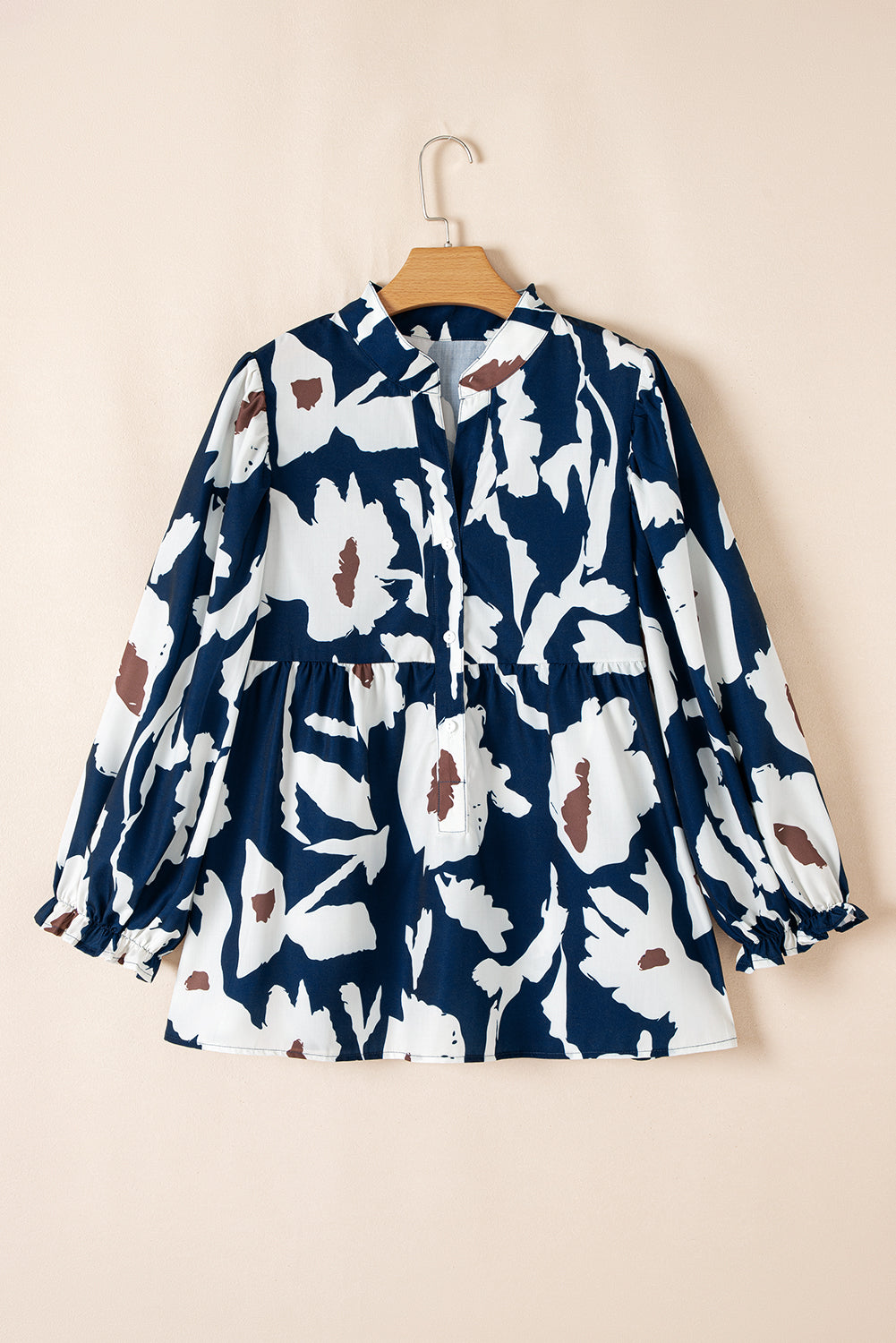 Abstract Floral Puff Sleeve Blouse