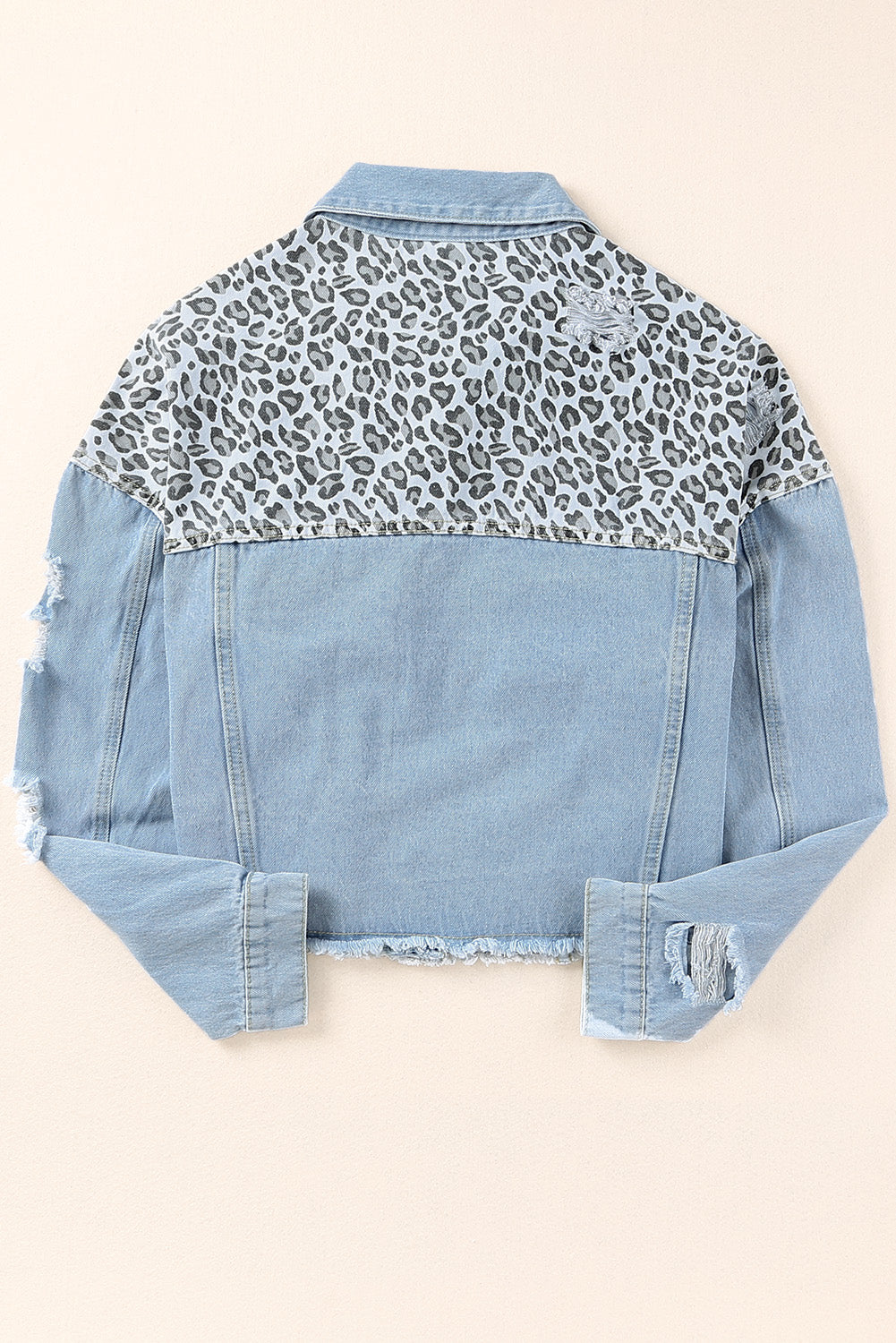 Plus Size Leopard Denim Cropped Jacket