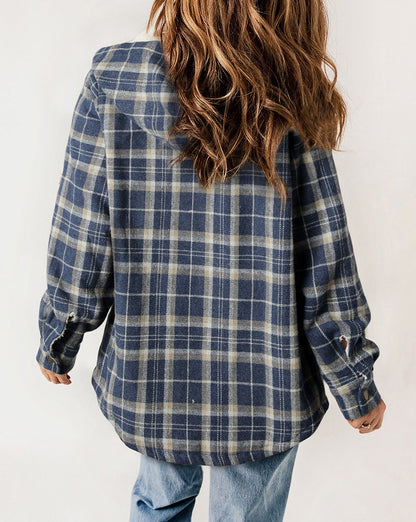 Plaid Sherpa Lined Hooded Shacket