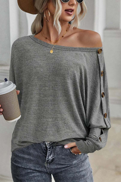 Solid Buttoned Long Sleeve Top