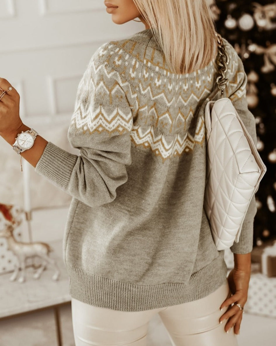 Geometric Fair Isle Crewneck Sweater