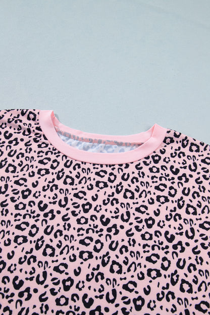 Plus Size Leopard Stripe Contrast Patchwork Tee