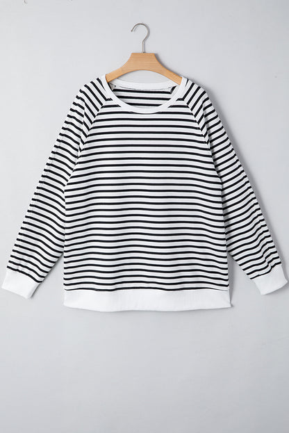 Stripe Raglan Sleeve Side Slit Sweatshirt