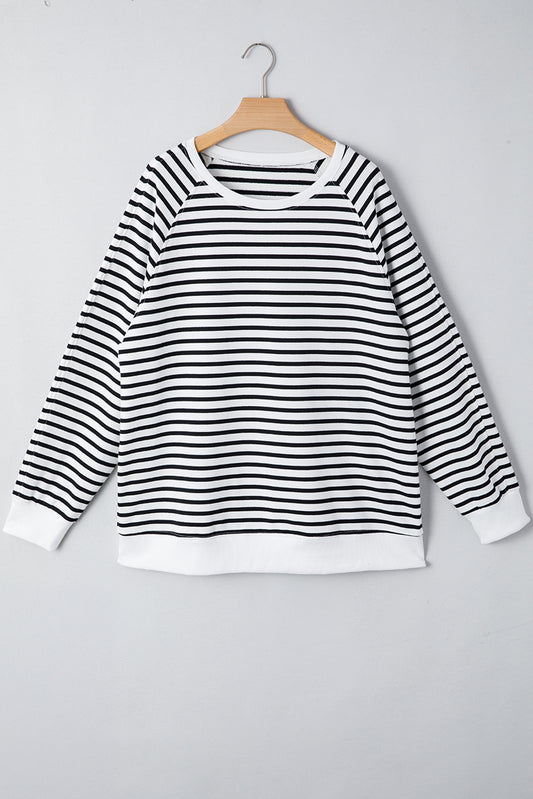 Stripe Raglan Sleeve Side Slit Sweatshirt