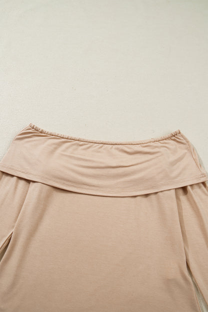 Solid Fold-Over Off-Shoulder Long Sleeve Top