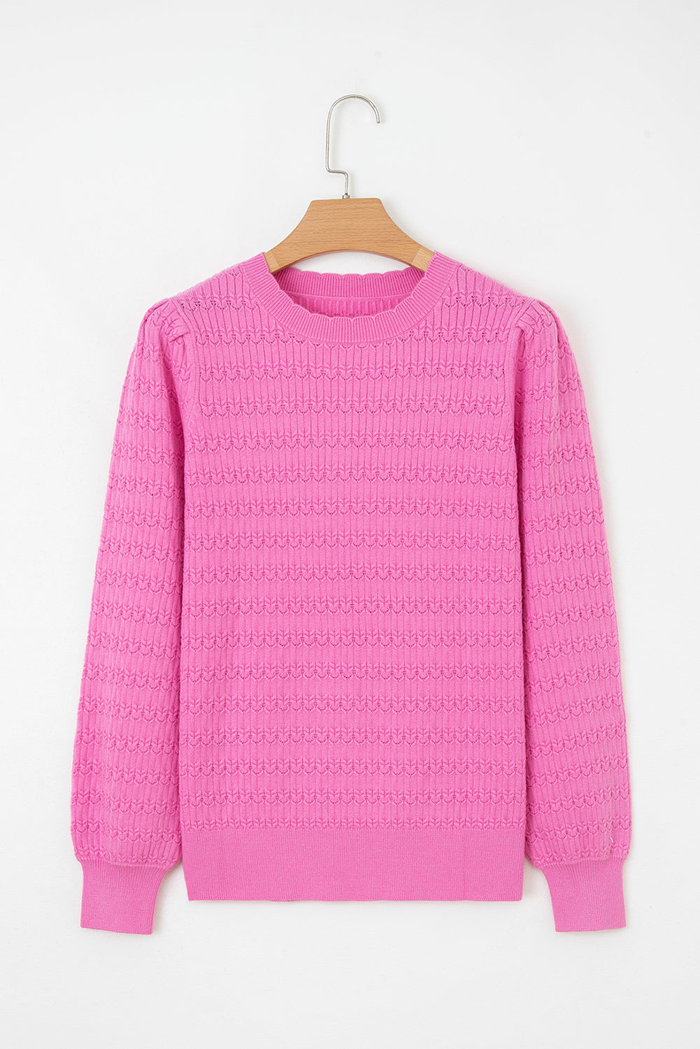 Solid Knit Ribbed Cuff Crewneck Sweater
