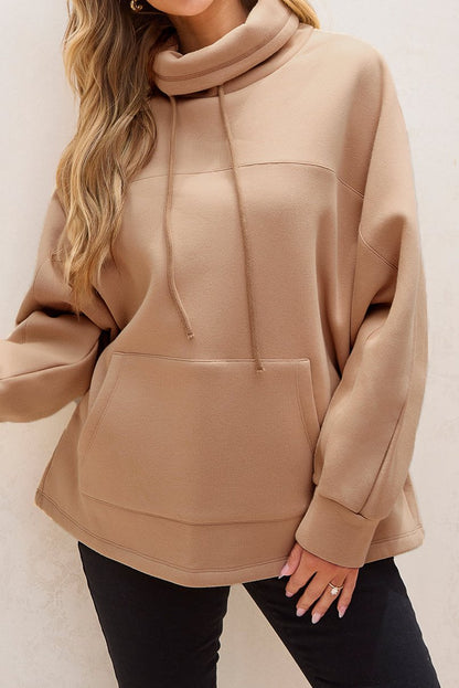 Drawstring Turtleneck Dolman Sleeve Sweatshirt